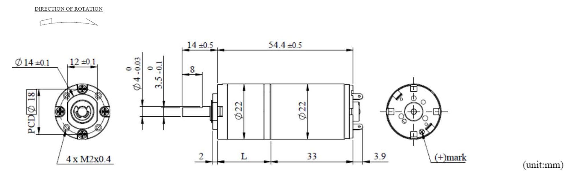 Dimensiones de apariencia PK22SAS