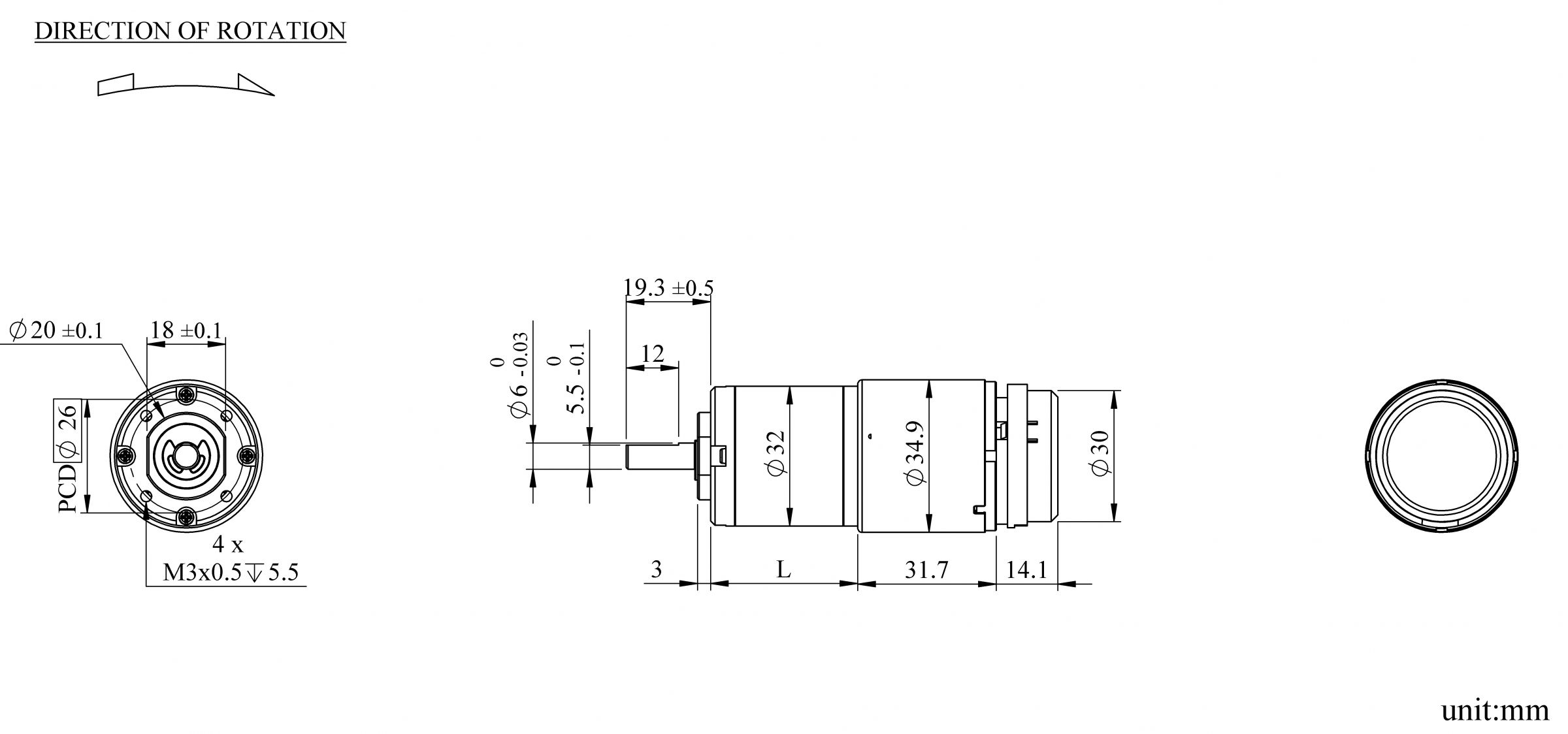 PK32DA con encoder (effetto Hall) Dimensioni di Apparenza