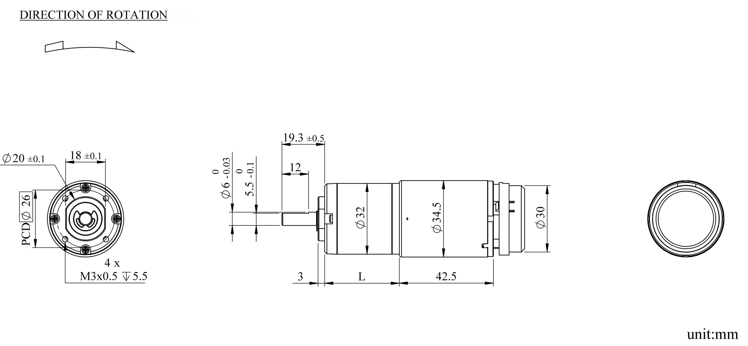 Dimensioni di Apparenza PK32FA con encoder (effetto hall)