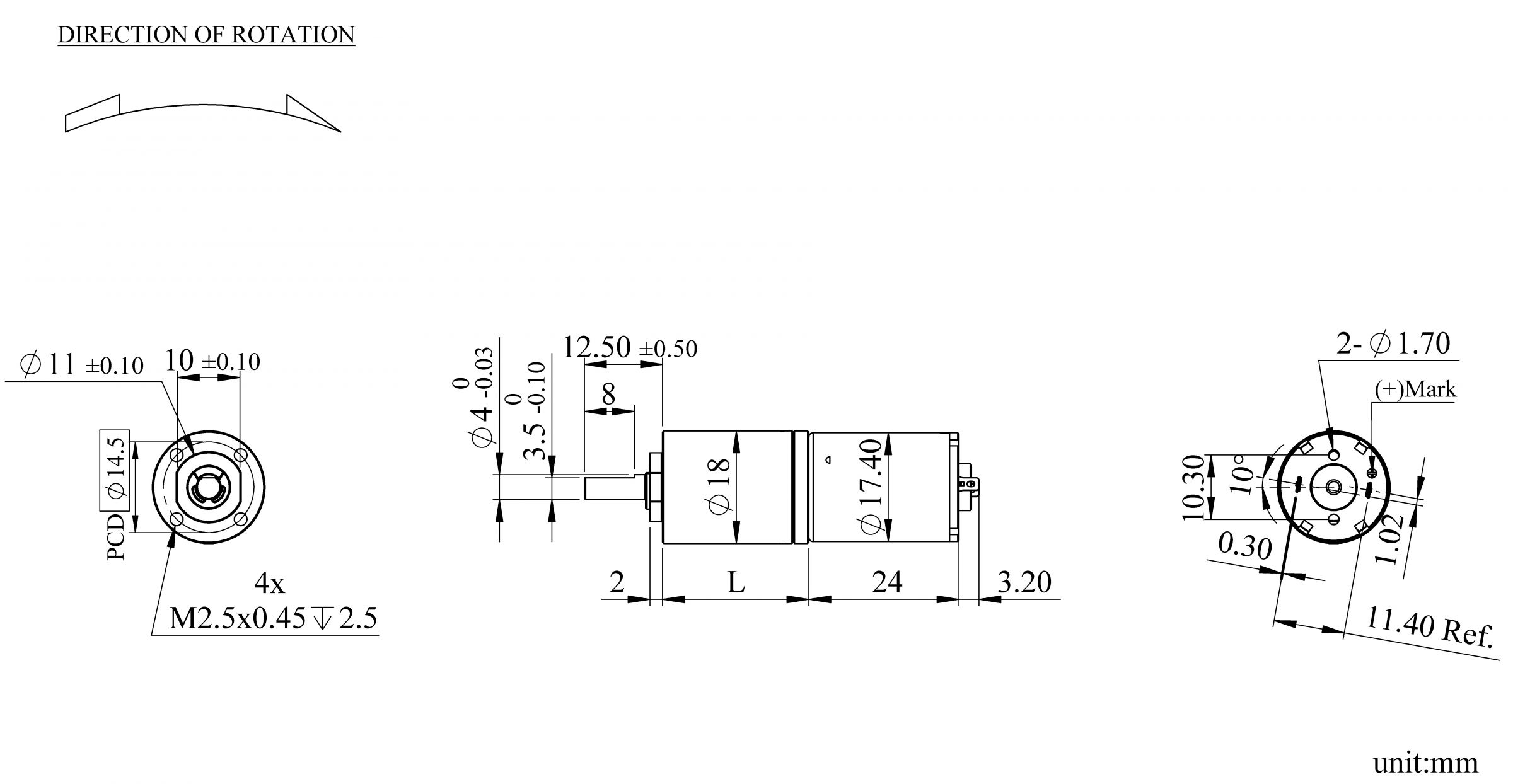Dimensioni dell'aspetto PM18QM